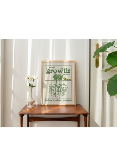 Retro Bitki Posteri, Estetik Alıntı, Motivasyonel Ofis, Yeşil Duvar Dekoru