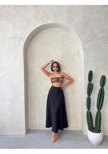 Uzun Astarlı Etek S255043 Siyah