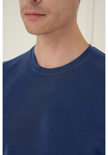 Comfort Fit Bisiklet Yaka Modal Kısa Kol Casual Lacivert Tişört Ts 895 Lacivert