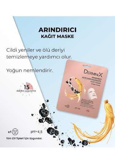 Derminix Aktif Karbon & Zencefil Arındırıcı Kağıt Yüz Maskesi