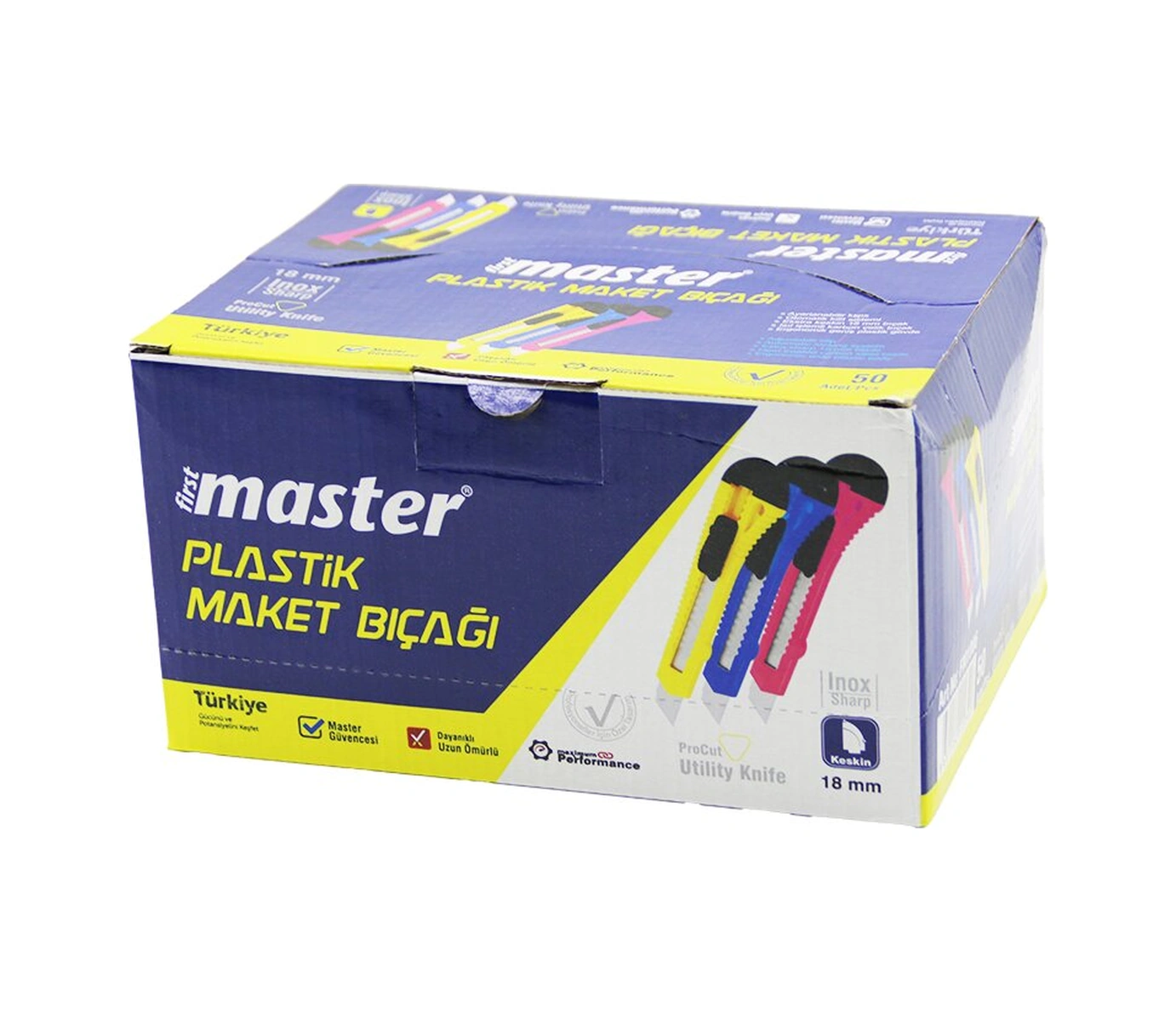 50 Adet Falçata Maket Bıçak Plastik 18mm Otomatik Kilit - Ayarlanabilir Klips Fm-1006 5256