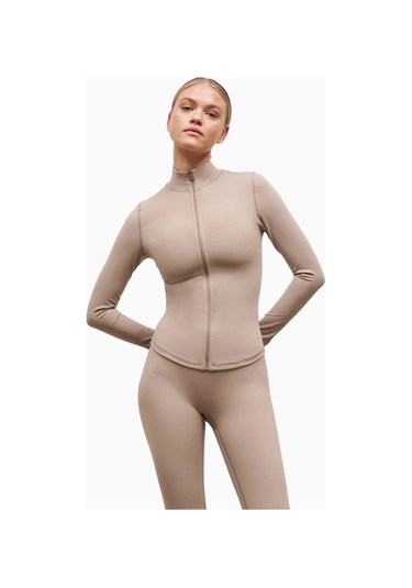 Because Of Alice Base Sculpting Zip Up Jacket Şekillendirici Fermuarlı Kadın Ceket Bej