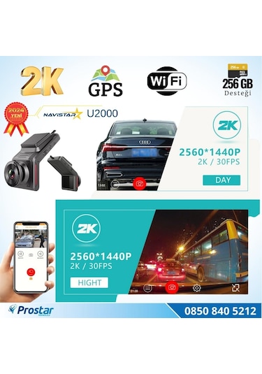U2000 Wifi + Gps 1440p 170 Geniş Açı Gece Görüşlü Akıllı Araç İçi Kamera