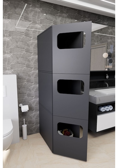 Lavina Banyo Kirli Sepetli Çamaşır Dolabı Antrasit Antrasit