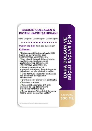 Bioxcin Collagen & Biotin Ekstra Hacim Şampuanı 300 ml - Kolajen Biotin İnce ve Seyrek Saçlar