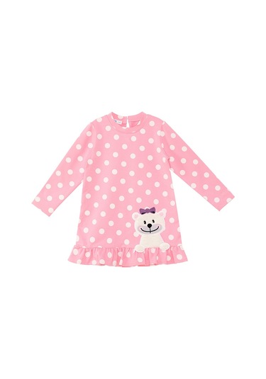 Denokids Ayıcık Kız Bebek Puantiyeli Pembe Elbise Çok Renkli