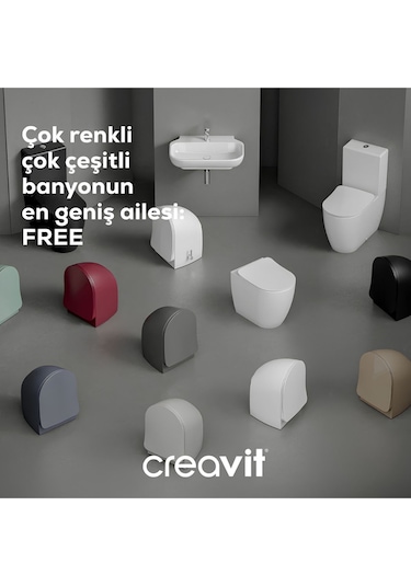 Creavit Free Entegre Ara Musluklu Kanallı Asma Klozet Fe320, Creavit Free Duck Duroplast Yavaş Kapak Beyaz