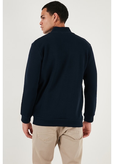 Buratti Pamuklu Relaxed Fit Dik Yaka Fermuarlı Erkek Hırka 5901075 Lacivert