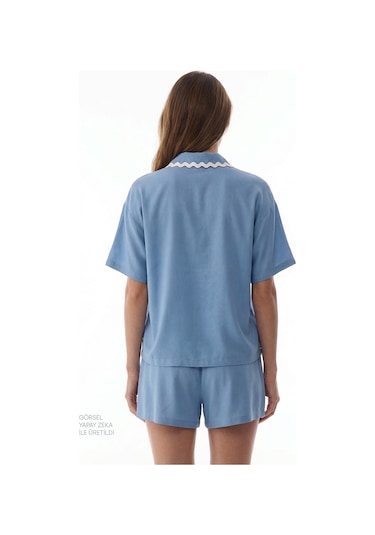 Penti Mavi Serenity Gömlek Şortlu Pijama Takımı Bl85
