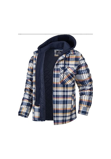 Edwardest Erkek Kareli Uzun Kollu Oversized Kapüşonlu Ceket Turuncu