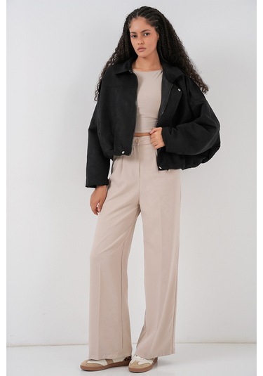 Kadın Siyah Oversize Süet Ceket 1055 Siyah