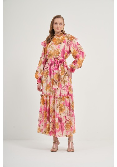 Ftz İpek Şifon Elbise Pembe 31038 Pembe