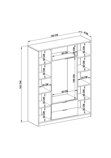 Nisan Açık Ceviz-beyaz 140 Cm 4 Kapılı 2 Çekmeceli Elbise Dolabı - Gardırop Açık Ceviz & Beyaz