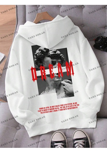Y2k Trend Sezon Unisex Retro Sweatshırt Kapşonlu Kod 1684 Trz1534 Beyaz