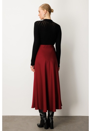 Ekol Kadın Maxi Boy Volanlı Etek 2027 Bordo Bordo