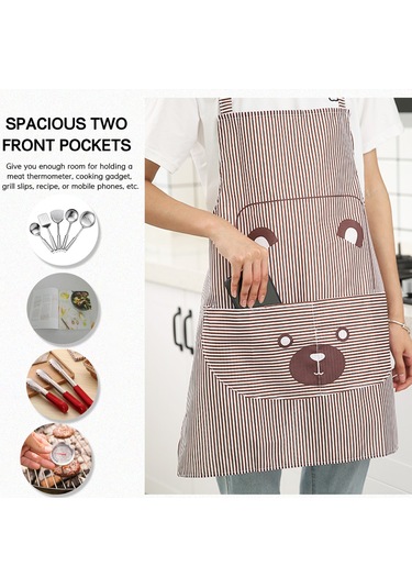 Ranyeek Mutfak Yağlık Ve Kirlilikten Koruyucu, Piyasa Desenli Ayı Desenli, Poliester Materyal, Kollüksüz, Pratik Cep Li, Pembe Fantezi Apron