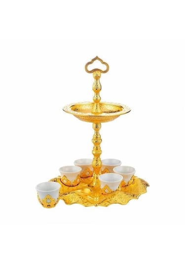 Hurmalıklı Tutaç Takımlı 6 Kişilik Zemzem,mırra Takımı Altın Renk