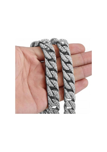 Chavin 13 MM 60 CM Taşlı Alloy Erkek Zincir ek21by Beyaz