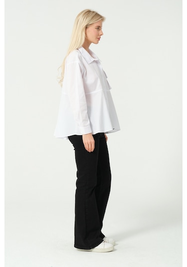 S'amore Clothing Cep Detay Polo Yaka Gömlek Beyaz