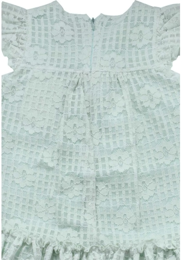 Güllü Çiçek Desenli Kız Bebek Elbise Yeşil Bipamuk 001