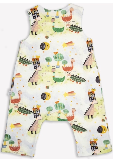 Ozmoz Ozmoz Dino Baskılı Organik Pile Detaylı Kız Bebek Tulum Çok Renkli