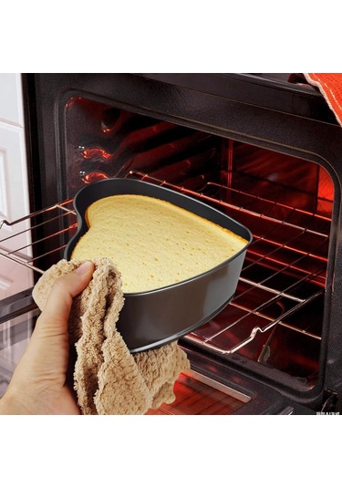 Vkemall 20 Cm Kalp Şeklinde Karbon Çelik Pasta Kalıbı, İki Katlı Kaplama, Çıkarılabilir Taban, Yanmamaz, Sağlıklı Pişirme Gri