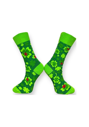 3'lü Unısex Yonca Ve Uğur Böceği Tasarımlı Esnek Nem Alabilen Pamuklu Spor Soket Çoraplar Çok Renkli