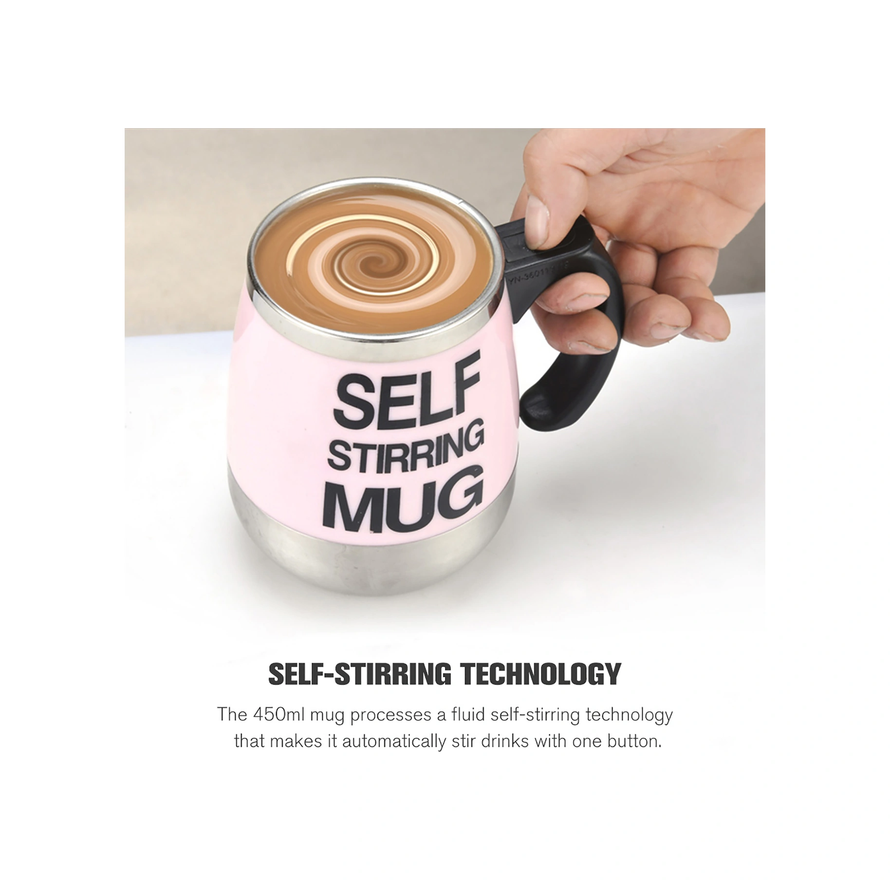 Kosona Otomatik Karıştırıcı Çelik Kupa, 450ml, Tek Tuşla Kahve/çay Karıştırır, Pil Dahil Değil Diğer