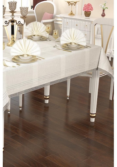 Asu 26 Parça Masa Örtüsü Takımı 160x220 Cm Krem Krem