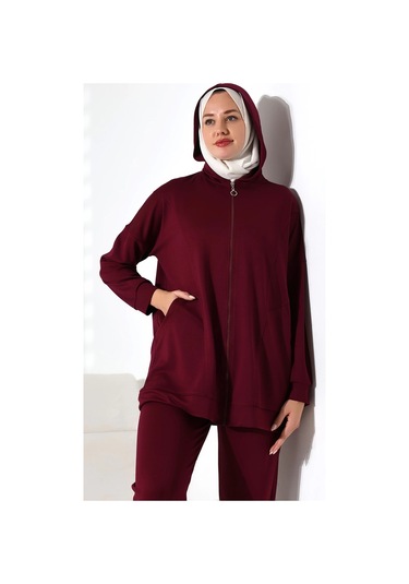 Kadın Mevsimlik Alt Ve Üst Rahat Mürdüm Spor Tesettür Takım Mürdüm