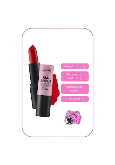 Callista All About Color Matte Lipstick Nemlendirici Mat Ruj - 506 Hot Girl Summer - Kırmızı