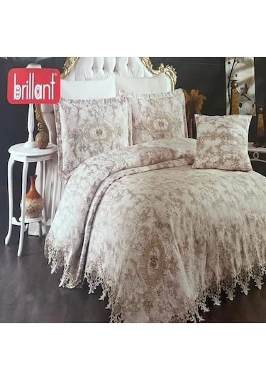 Brillant 43195 Berika Fransız Dantelli Pike Takımı 4 Prç Bej
