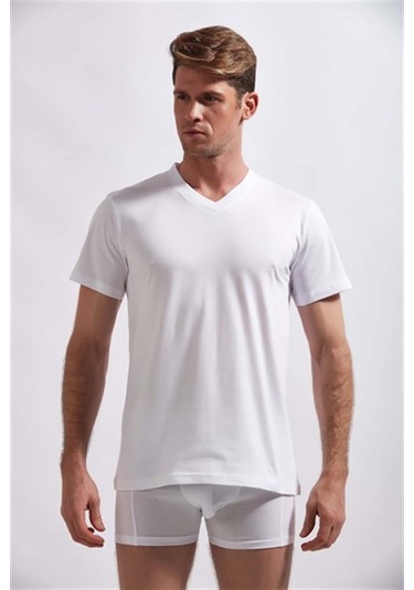 Josejuan 3'lü Erkek Atlet V Yaka Yarım Kollu Suprem %100 Pamuk 3307-3'lü Beyaz