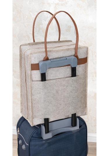 Deri Kulplu Ayakkabı Seyehat Çantası Bej