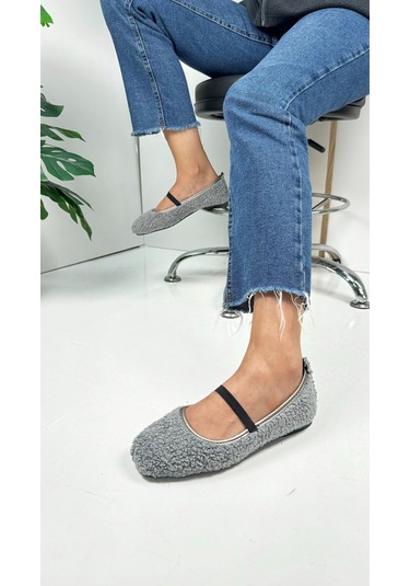Günlük Kadın Babet Peluş Lastikli Oval Burunlu Alçak Topuklu Tırtıklı Tabanlı Ayakkabı 369 Gri Günlük Kadın Babet Peluş Lastikli Oval Burunlu Alçak Topuklu Tırtıklı Tabanlı Ayakkabı 369 Gri