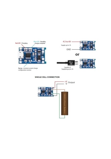 Tp4056 Micro Usb 1s 3.7v Lipo, Li-ion Pil Bms Korumalı Şarj Devresi - 10 Adet
