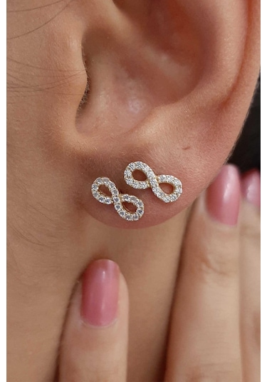 Fiyonk Kuyumculuk 14 Ayar Altın Taşlı Sonsuzluk Küpe 001