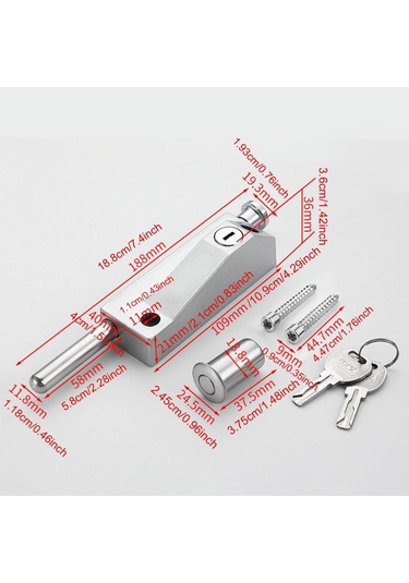 Jokmae Su Geçirmez Kapı Mandal Kilidi - Gümüş, 2 Anahtarlı