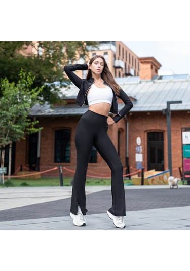 Siyah Yırtmaçlı İspanyol Paça Spor Tayt