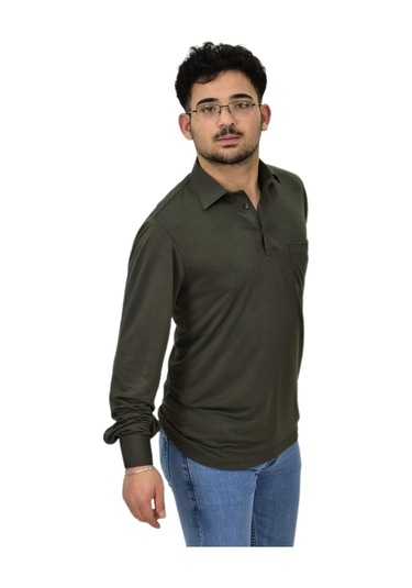 Erkek Gömlek Yaka Uzunkol Tişört T6063 Bgl-st04542 Haki