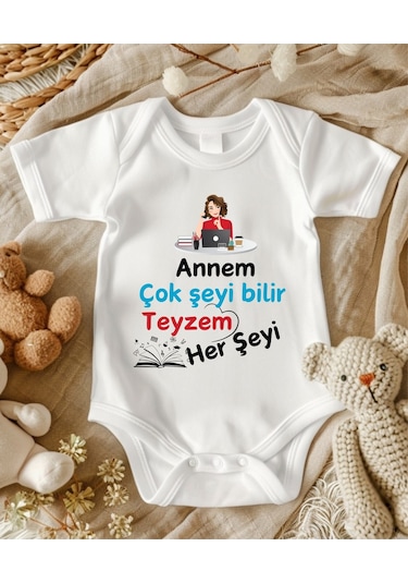 Lupi İsimli Zıbın Yazılı Bebek Zıbın Krem-melanj Beyaz
