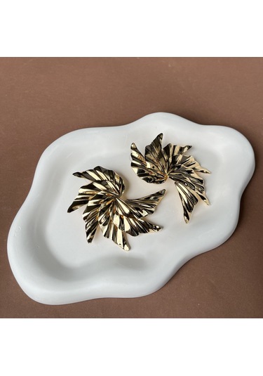 Kanatlı Altın Renkli Büyük Küpe Çok Renkli