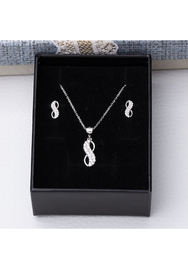 Sonsuzluk Model 925 Ayar Zirkon Taşlı Kadın 2'li Set Gümüş