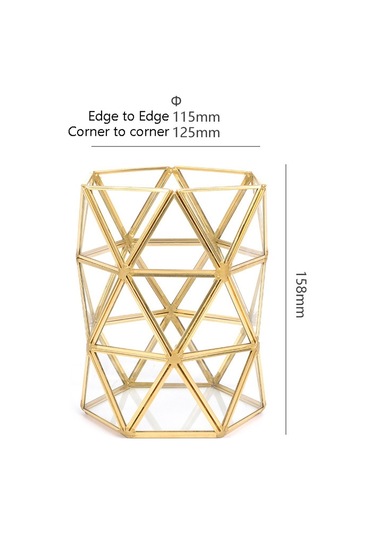 Sones Cam Depolama Tepsisi Altın Retro Poligon Aynalı Tepsi Pirinç Masaüstü Kozmetik Depolama Tepsisi Güzellik Fırçası Kovası