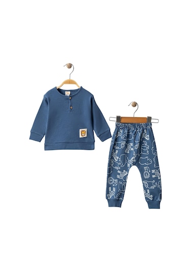 Celira İndigo Altı Baskılı Aslan Armalı Erkek Bebek Takım Çok Renkli