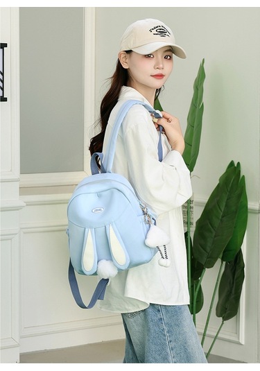 Relaxed Küçük Tavşan Ke Yuan Sırt Çantası Öğrenci Okul Çantası Basit Ve Çok Yönlü -mavi
