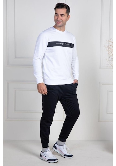 Mecit Pijama Mecit 2976 Beyaz İki İp Örme Spor Model Erkek Pijama Takımı Beyaz