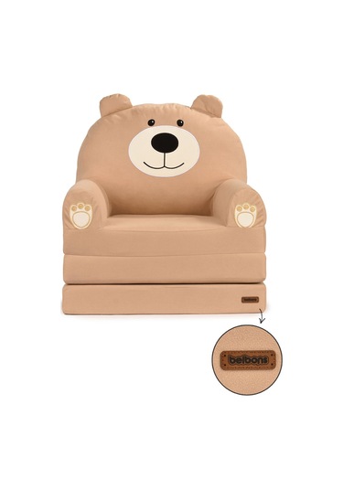 Portatif Katlanabilir Sevimli Çocuk Koltuğu - 3 Katlı Çocuk Yatak Koltuk - Taşınabilir Bebek Koltuğu Kahverengi Beyaz Kahverengi - Beyaz