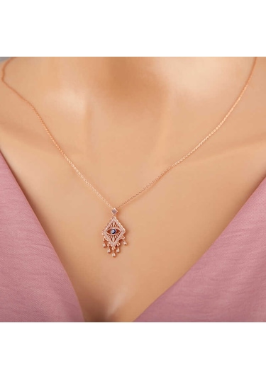 925 Ayar Gümüş Rose Nazarlı Göz Kolye