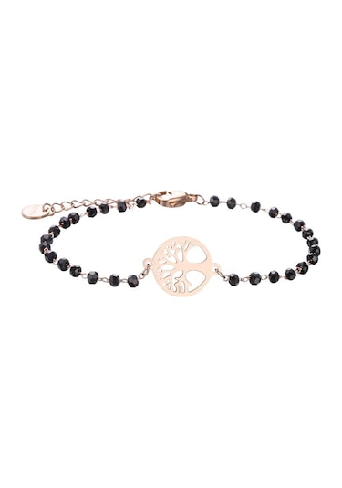 Gül Altın Paslanmaz Çelik Hayat Ağacı Charm Bilezik Kadınlar Için Siyah Kristal Boncuk Zincirler Bilezik Kızın Parti Moda Kadın Takı